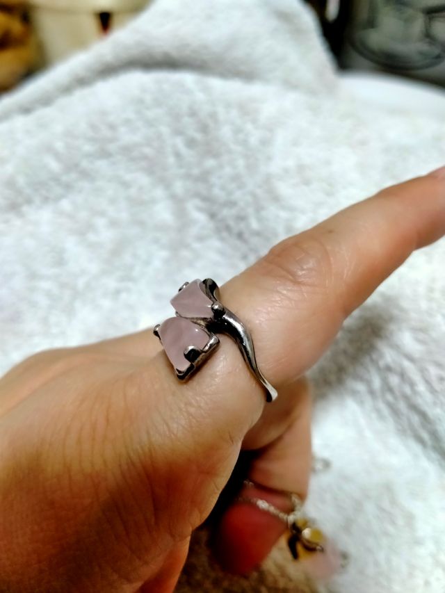 Anillo+Collar plata de Cuarzo Rosa