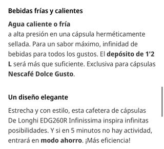 Cafetera cápsulas De Longhi EDG260.R Infinissima