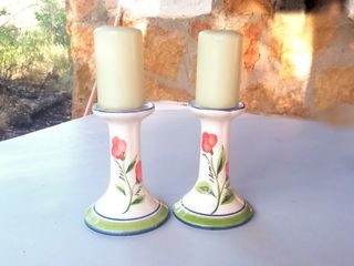 Portavelas flores, candelabros porcelana