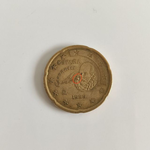 Moneda 20 céntimos España 1999 DEFECTO 