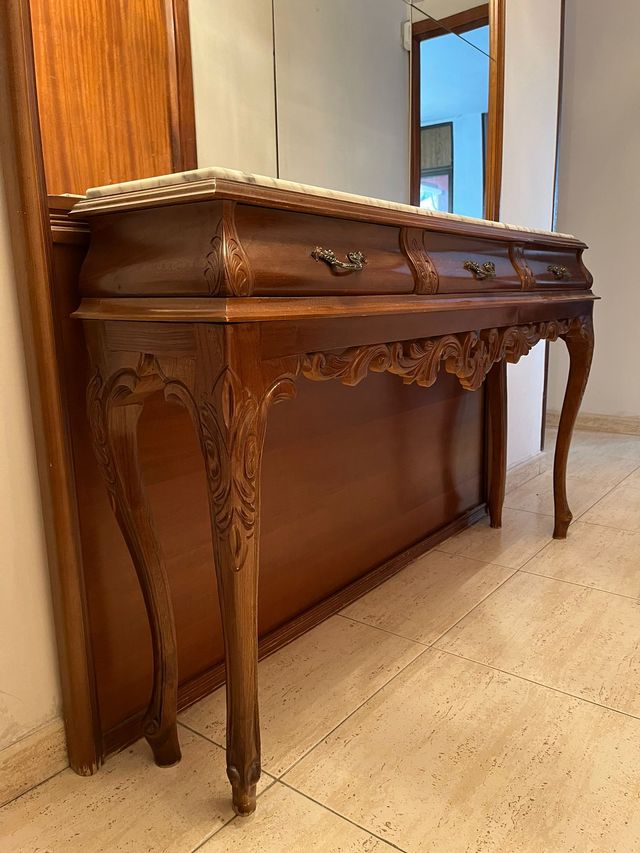 Recibidor madera y mármol + opción de espejo