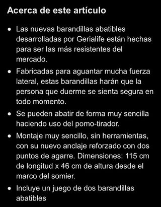 Barandillas abatibles laterales para cama.