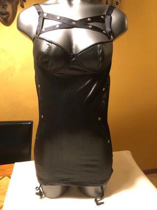 Abito nero corto fasce trasparenti