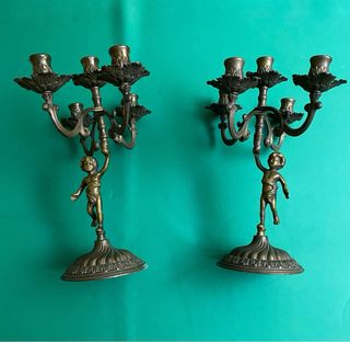 Coppia antichi candelabri Bronzo + orologio