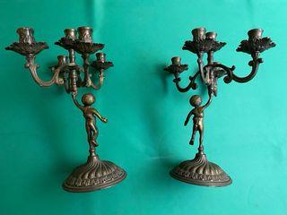 Coppia antichi candelabri Bronzo + orologio