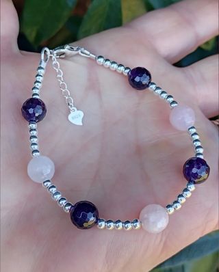 Pulsera, plata ley, amatista y cuarzo