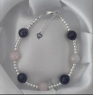 Pulsera, plata ley, amatista y cuarzo