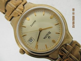 CLASSIC BULOVA GOLD DATE ROUND QUARTZ MIDSIZE