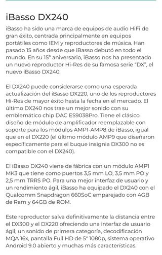 Reproductor Hi-Fi IBASSO DX240 con Android 11!!