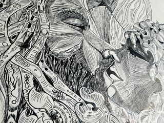 DIBUJO SURREALISTA FIRMADO GALLART TINTA AÑOS 70