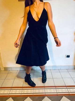 Gonna vintage sartoriale velluto blu a coste