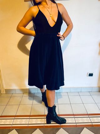 Gonna vintage sartoriale velluto blu a coste