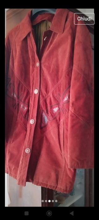 Giaccone rosso donna pelle scamosciata
