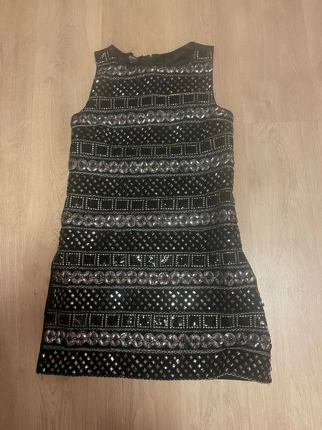 Vestido negro abalorios BLANCO t L COMO NUEVO