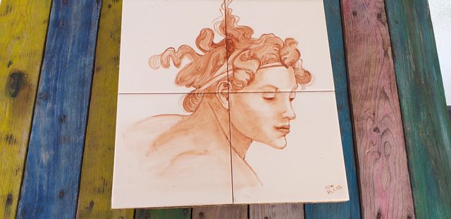 painel de azulejos pintados á mão