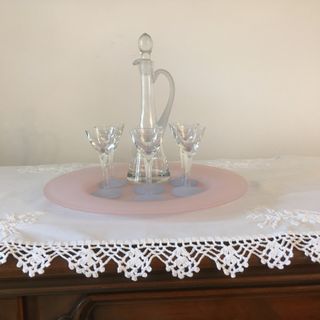 SET vassoio, brocca e sei bicchieri vetro satinato