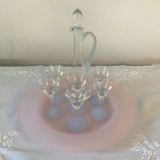 SET vassoio, brocca e sei bicchieri vetro satinato