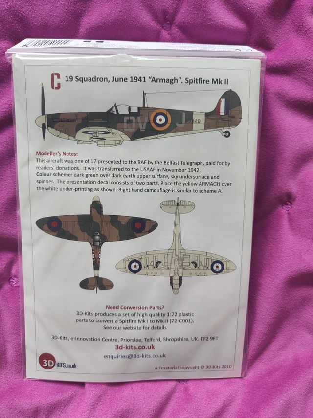 Decalques e kit de conversão Spitfire Mk.I p/Mk.II