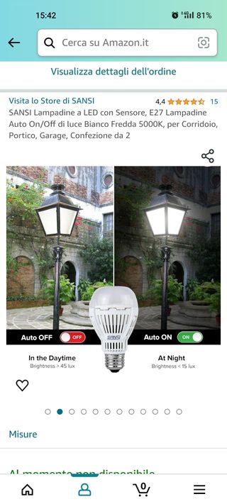 2 Lampadine led con il sensore on e off