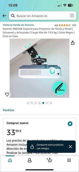 Duronic PB03XB Soporte para Proyector de Techo
