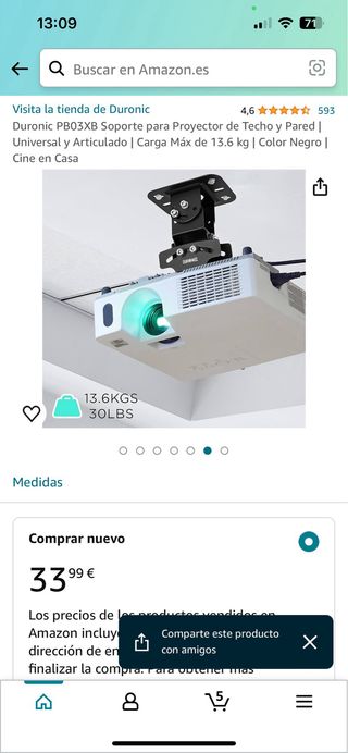 Duronic PB03XB Soporte para Proyector de Techo