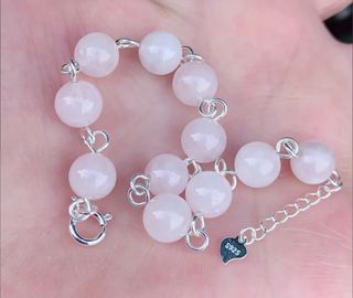 Pulsera, plata ley y cuarzo rosa 