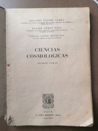 Libro escuela antiguo Ciencias Cosmológicas I. 