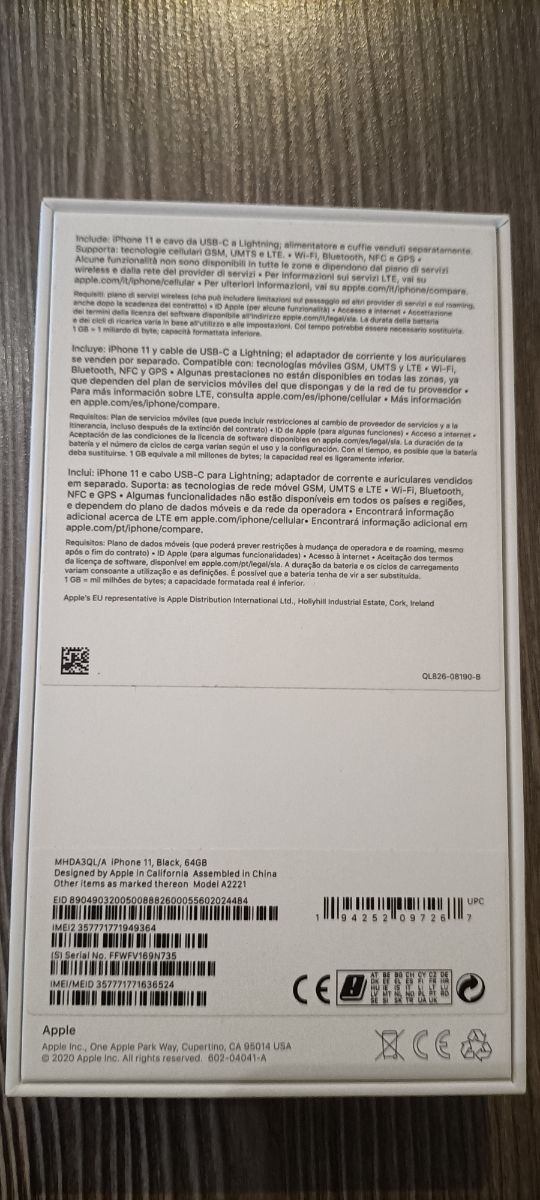 Caja Iphone 11 e 64 GB Apple vacia