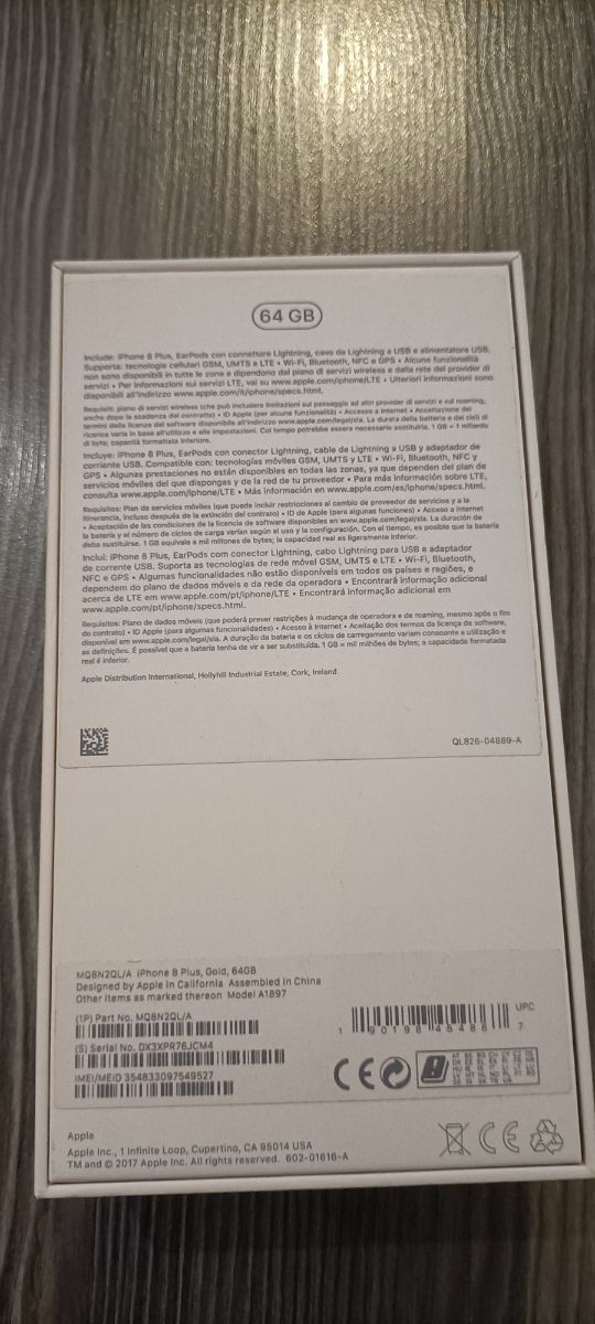 Caja Iphone 8 plus gold 64 GB Apple vacia