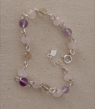 Pulsera, plata ley,ametrino, cuarzo rosa 