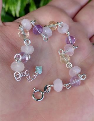 Pulsera, plata ley,ametrino, cuarzo rosa 