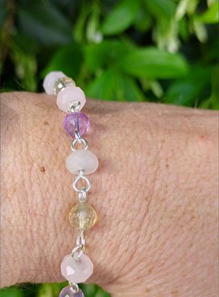 Pulsera, plata ley,ametrino, cuarzo rosa 