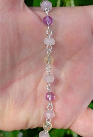 Pulsera, plata ley,ametrino, cuarzo rosa 
