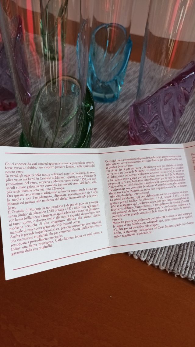 SET 5x BICCHIERI DI MURANO CARLO MORETTI rari 90