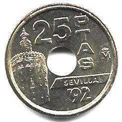 MONEDA ESPAÑA 1992. 25 Pts. km905. Torre del Oro.