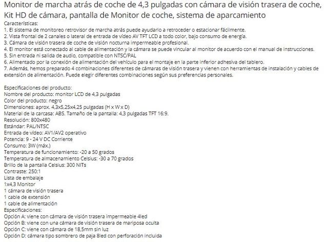 monitor y cámara trasera para vehículo