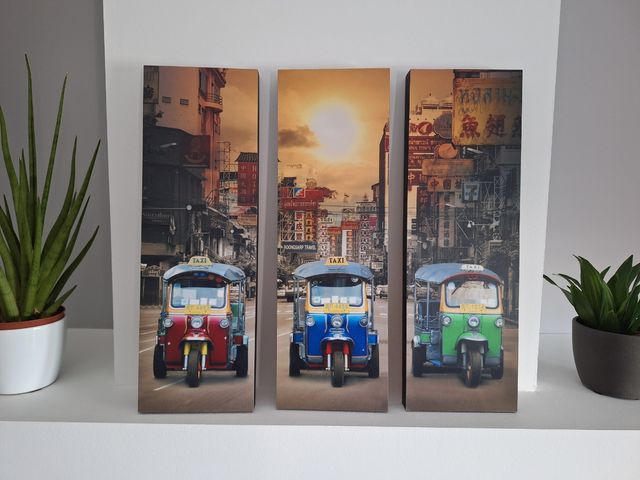 Cuadro triptico tuk tuks tailandeses