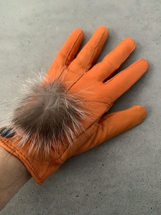 Guantes de polipiel - 2 pares (beis y naranja)