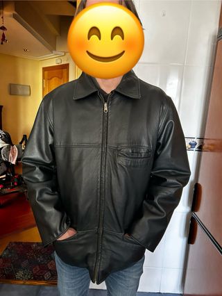 Cazadora piel negra hombre 