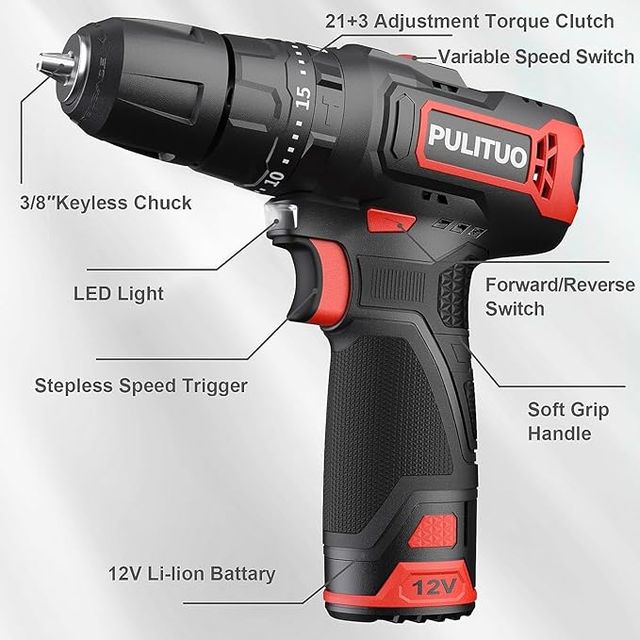 PULITUO Trapano Avvitatore Batteria 12V