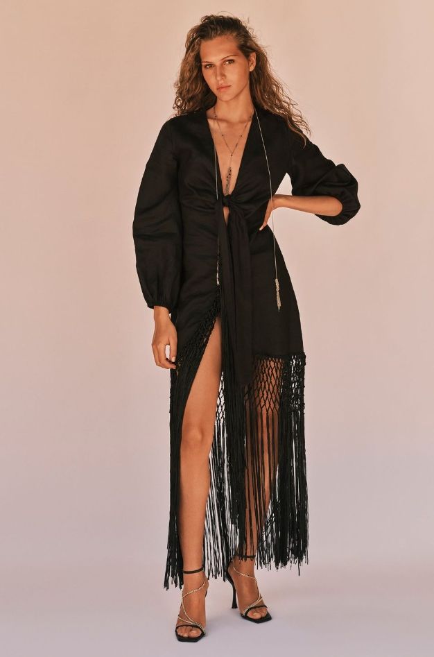 Vestido lino con flecos XS/S