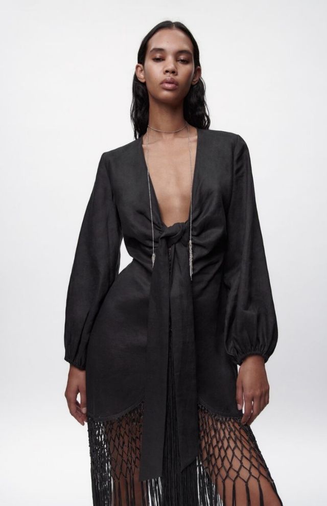 Vestido lino con flecos XS/S