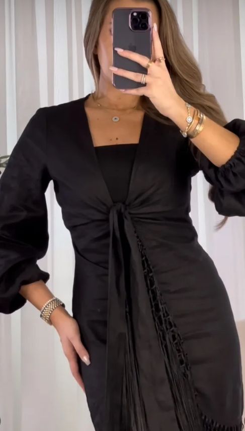 Vestido lino con flecos XS/S