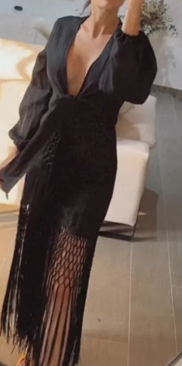 Vestido lino con flecos XS/S