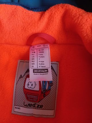 Mono - buzo esqui y nieve Wedze Talla 4 años