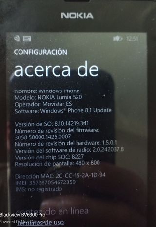 Móvil NoKia LuMia .