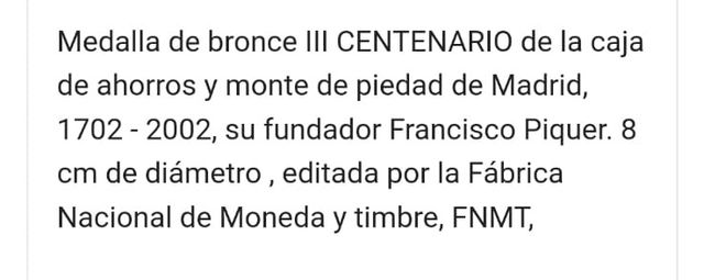 Medalla bronce Conmemorativa Caja Madrid