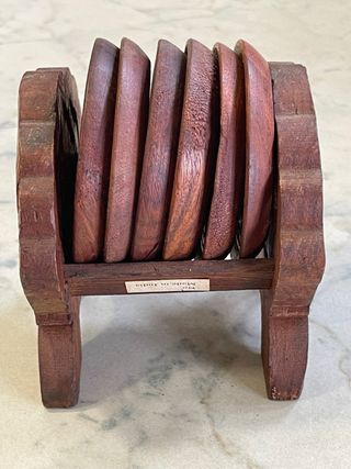 Set 6 sottobicchieri legno con contenitore