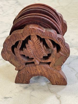 Set 6 sottobicchieri legno con contenitore