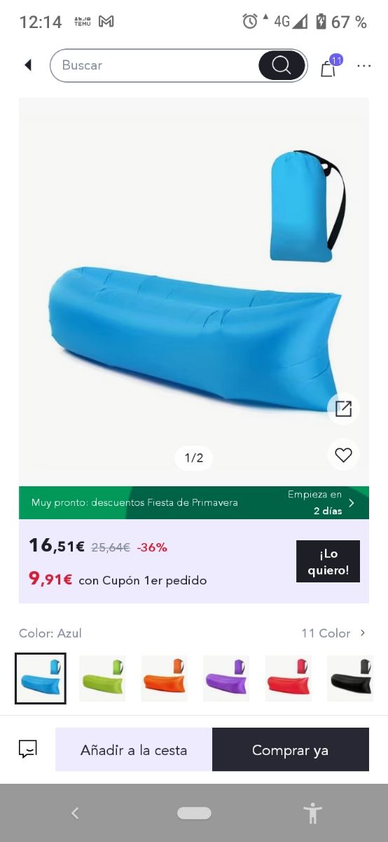 Lettino gonfiabile per la spiaggia.